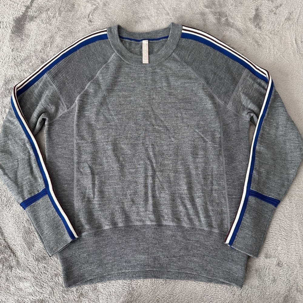 Athleta Canyon Merino Wool Blend Gray Colorblock Pullover Sweater Women's MEDIUM